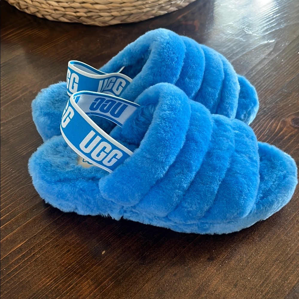 UGG Blue Fluffy Slippers